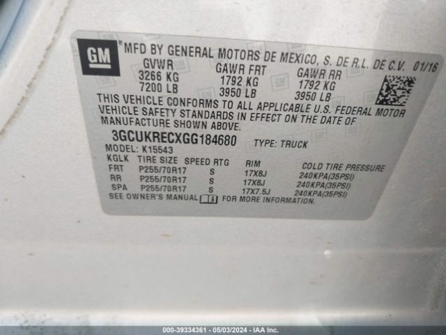 Photo 8 VIN: 3GCUKRECXGG184680 - CHEVROLET SILVERADO 1500 