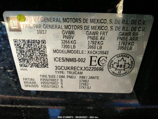 Photo 8 VIN: 3GCUKRECXJG220696 - CHEVROLET SILVERADO 1500 