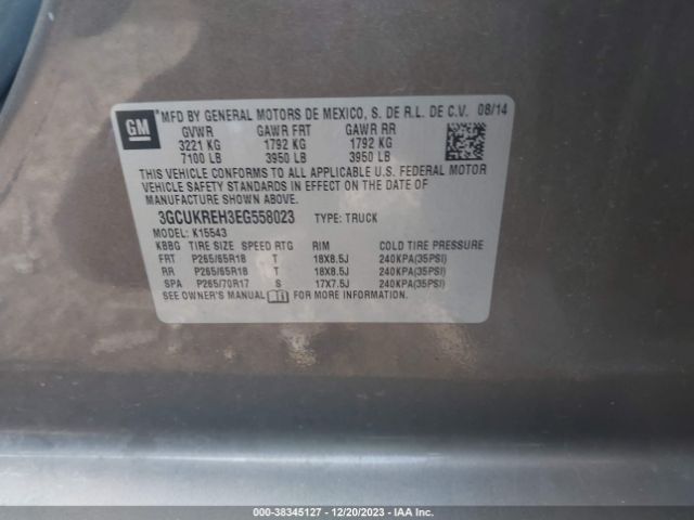 Photo 8 VIN: 3GCUKREH3EG558023 - CHEVROLET SILVERADO 1500 