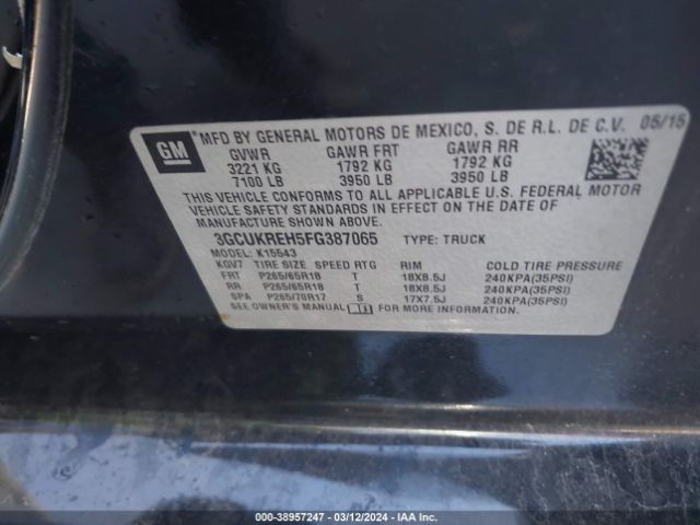 Photo 8 VIN: 3GCUKREH5FG387065 - CHEVROLET SILVERADO 1500 