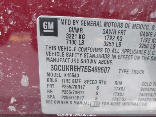 Photo 8 VIN: 3GCUKREH7EG488607 - CHEVROLET SILVERADO 1500 