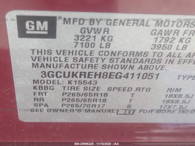 Photo 8 VIN: 3GCUKREH8EG411051 - CHEVROLET SILVERADO 1500 