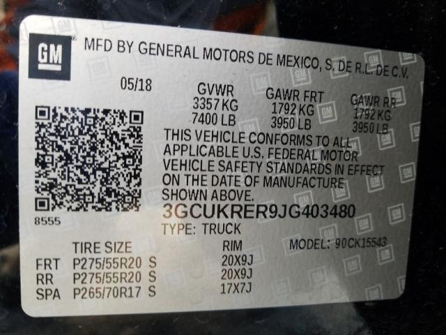 Photo 9 VIN: 3GCUKRER9JG403480 - CHEVROLET SILVERADO 