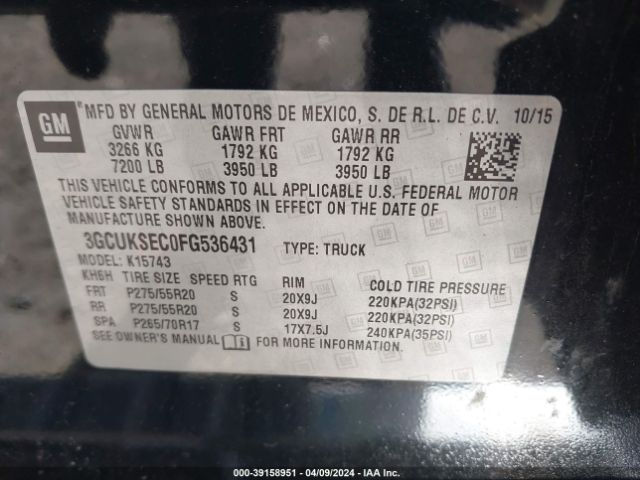 Photo 8 VIN: 3GCUKSEC0FG536431 - CHEVROLET SILVERADO 1500 