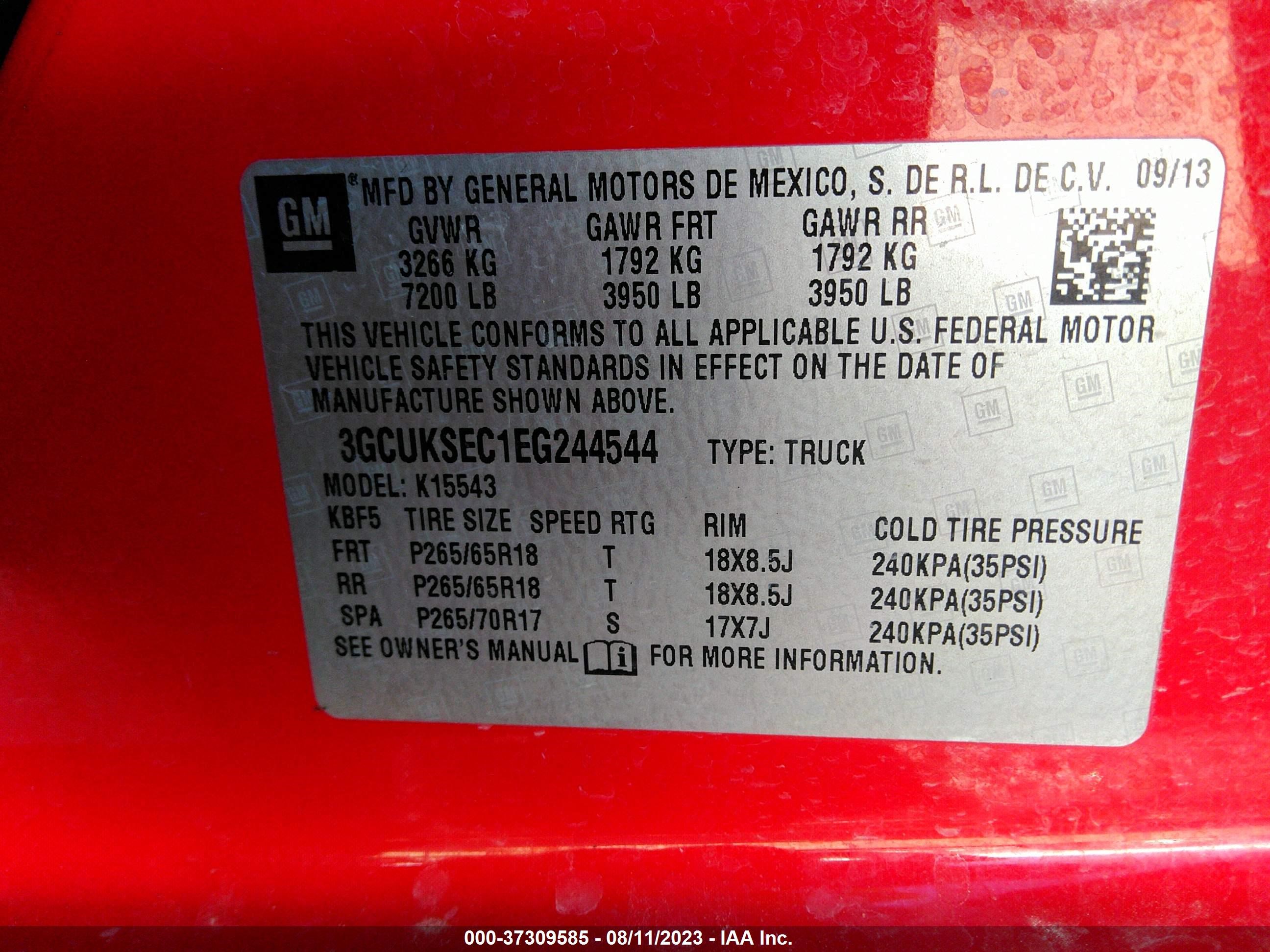 Photo 8 VIN: 3GCUKSEC1EG244544 - CHEVROLET SILVERADO 