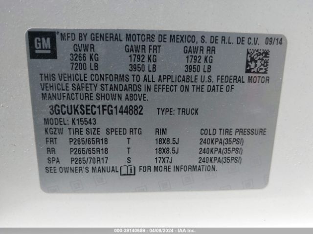 Photo 8 VIN: 3GCUKSEC1FG144882 - CHEVROLET SILVERADO 1500 