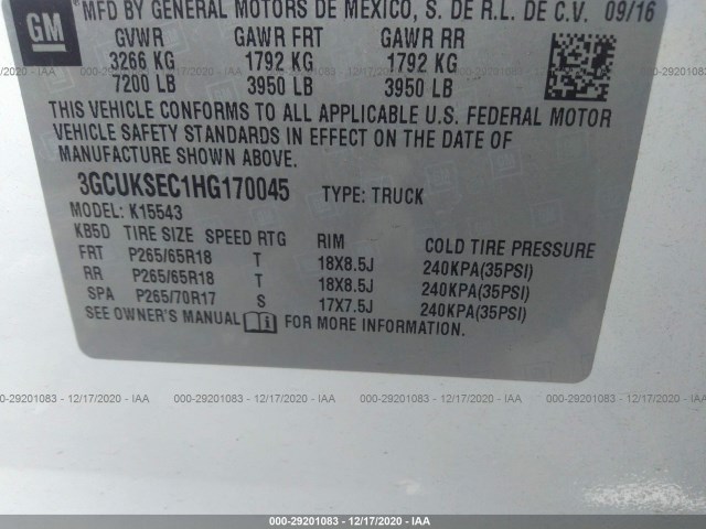 Photo 8 VIN: 3GCUKSEC1HG170045 - CHEVROLET SILVERADO 1500 