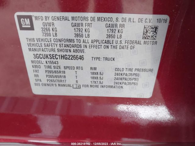 Photo 8 VIN: 3GCUKSEC1HG226646 - CHEVROLET SILVERADO 1500 