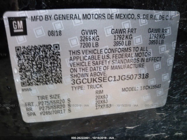 Photo 8 VIN: 3GCUKSEC1JG507318 - CHEVROLET SILVERADO 1500 