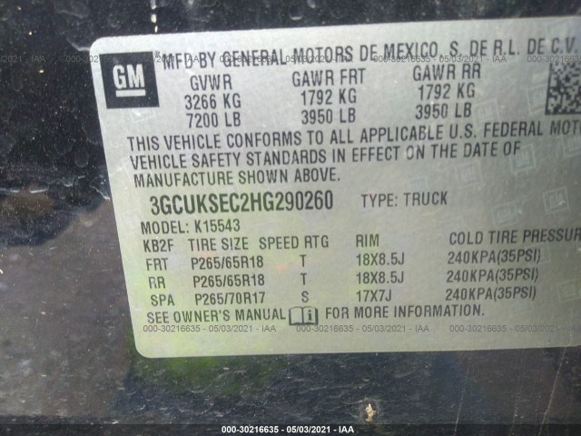 Photo 8 VIN: 3GCUKSEC2HG290260 - CHEVROLET SILVERADO 1500 