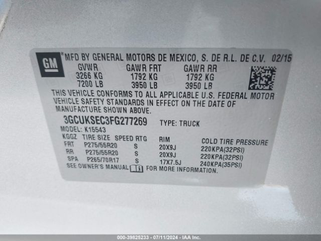 Photo 8 VIN: 3GCUKSEC3FG277269 - CHEVROLET SILVERADO 