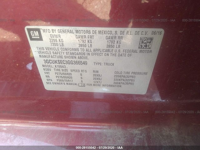 Photo 8 VIN: 3GCUKSEC3GG366549 - CHEVROLET SILVERADO 1500 