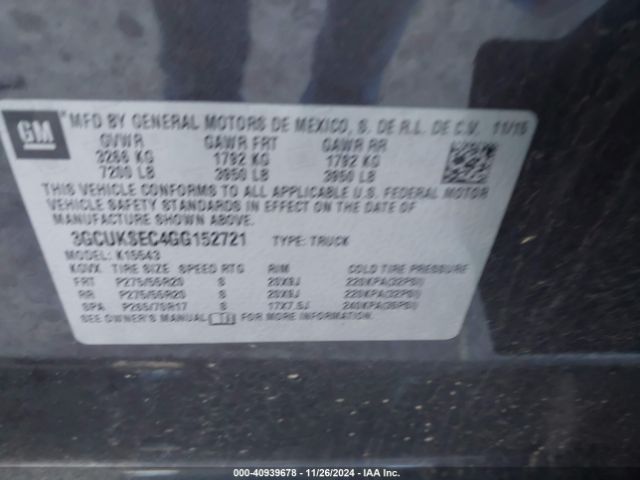 Photo 8 VIN: 3GCUKSEC4GG152721 - CHEVROLET SILVERADO 