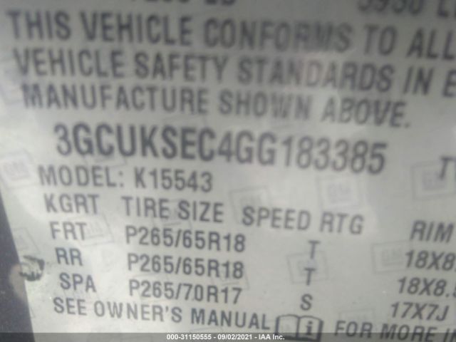 Photo 8 VIN: 3GCUKSEC4GG183385 - CHEVROLET SILVERADO 1500 