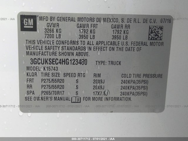 Photo 8 VIN: 3GCUKSEC4HG123480 - CHEVROLET SILVERADO 1500 