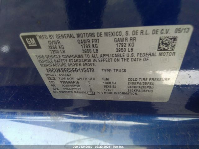 Photo 8 VIN: 3GCUKSEC5EG115478 - CHEVROLET SILVERADO 1500 