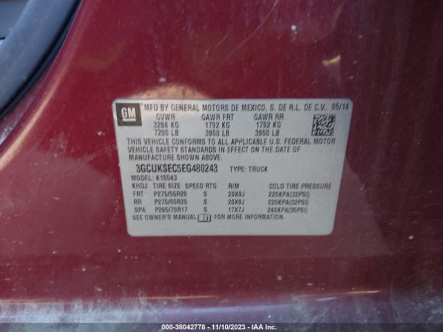 Photo 8 VIN: 3GCUKSEC5EG480243 - CHEVROLET SILVERADO 1500 