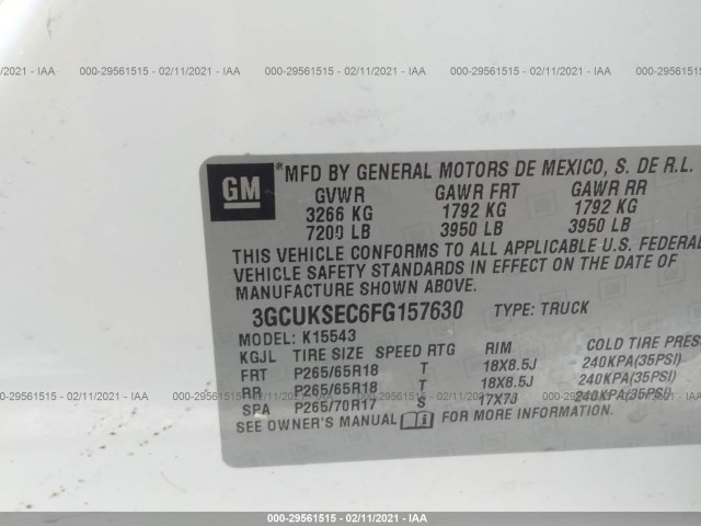 Photo 8 VIN: 3GCUKSEC6FG157630 - CHEVROLET SILVERADO 1500 