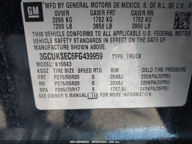 Photo 8 VIN: 3GCUKSEC6FG439959 - CHEVROLET SILVERADO 