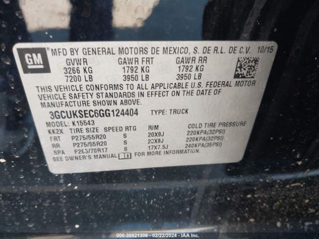 Photo 8 VIN: 3GCUKSEC6GG124404 - CHEVROLET SILVERADO 