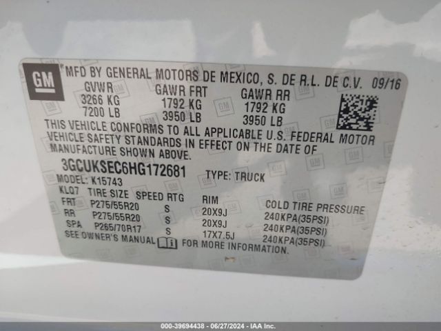 Photo 8 VIN: 3GCUKSEC6HG172681 - CHEVROLET SILVERADO 