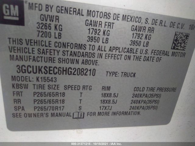 Photo 8 VIN: 3GCUKSEC6HG208210 - CHEVROLET SILVERADO 1500 