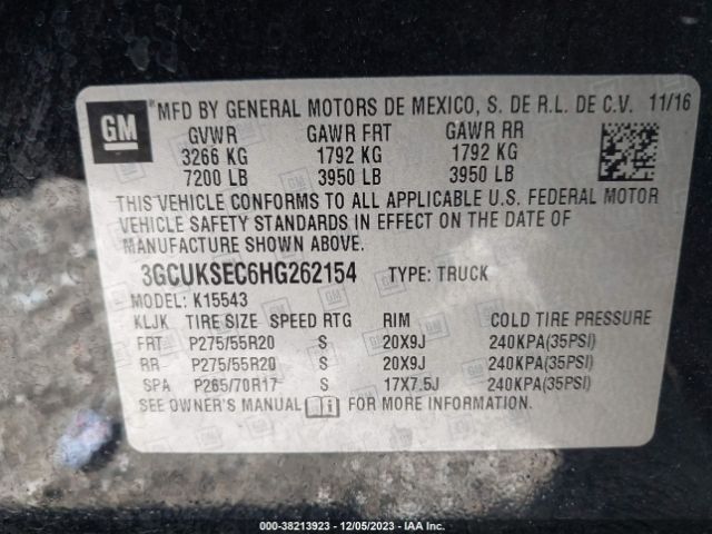 Photo 8 VIN: 3GCUKSEC6HG262154 - CHEVROLET SILVERADO 1500 