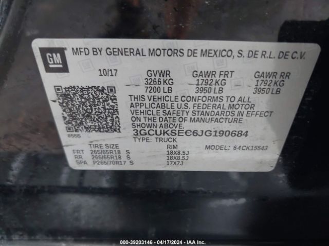 Photo 8 VIN: 3GCUKSEC6JG190684 - CHEVROLET SILVERADO 1500 