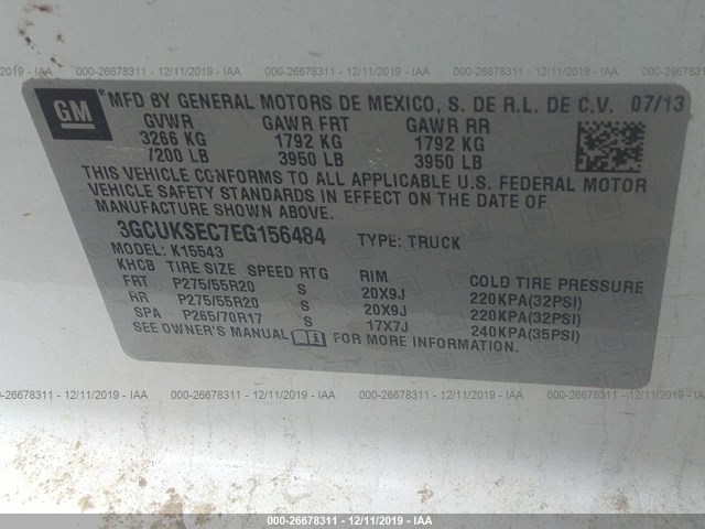 Photo 8 VIN: 3GCUKSEC7EG156484 - CHEVROLET SILVERADO 1500 