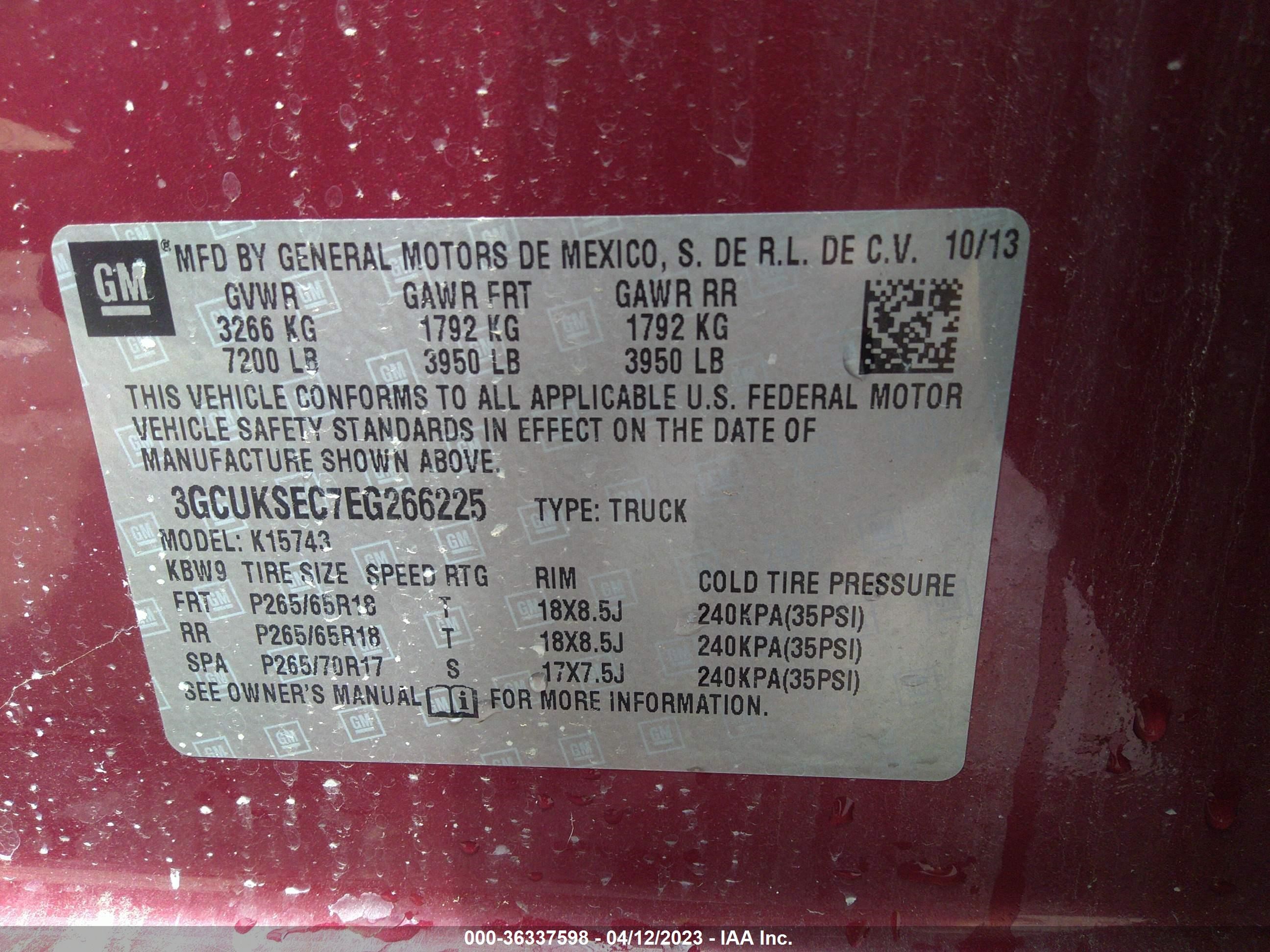 Photo 8 VIN: 3GCUKSEC7EG266225 - CHEVROLET SILVERADO 