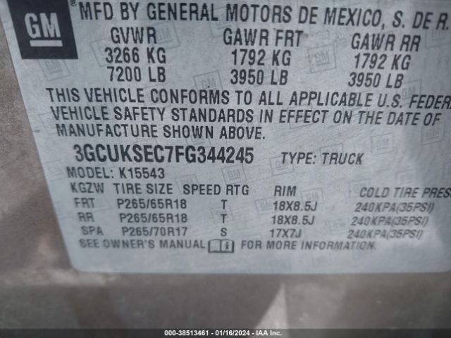 Photo 8 VIN: 3GCUKSEC7FG344245 - CHEVROLET SILVERADO 1500 