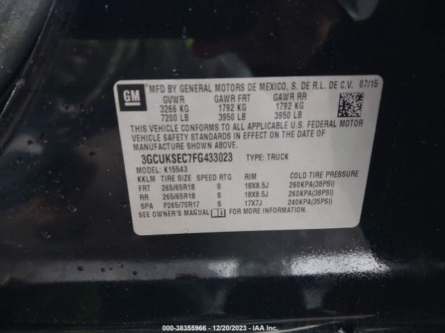 Photo 8 VIN: 3GCUKSEC7FG433023 - CHEVROLET SILVERADO 1500 