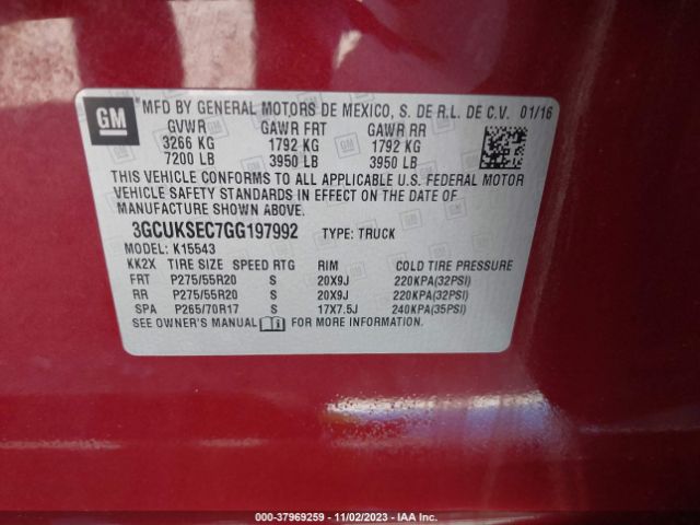 Photo 8 VIN: 3GCUKSEC7GG197992 - CHEVROLET SILVERADO 1500 