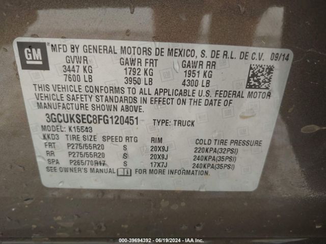 Photo 8 VIN: 3GCUKSEC8FG120451 - CHEVROLET SILVERADO 