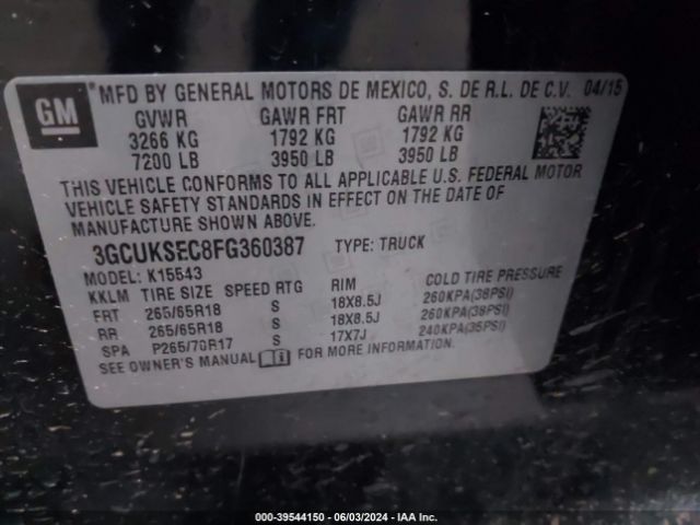 Photo 8 VIN: 3GCUKSEC8FG360387 - CHEVROLET SILVERADO 