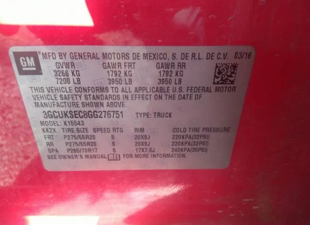 Photo 8 VIN: 3GCUKSEC8GG276751 - CHEVROLET SILVERADO 1500 