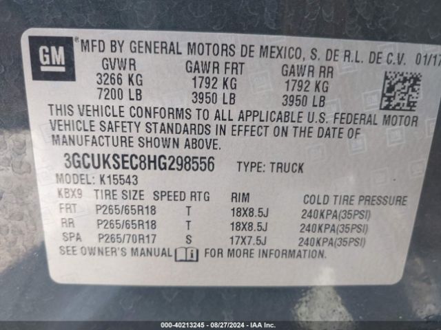 Photo 8 VIN: 3GCUKSEC8HG298556 - CHEVROLET SILVERADO 