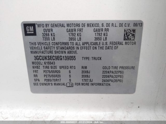 Photo 8 VIN: 3GCUKSEC9EG139055 - CHEVROLET SILVERADO 1500 