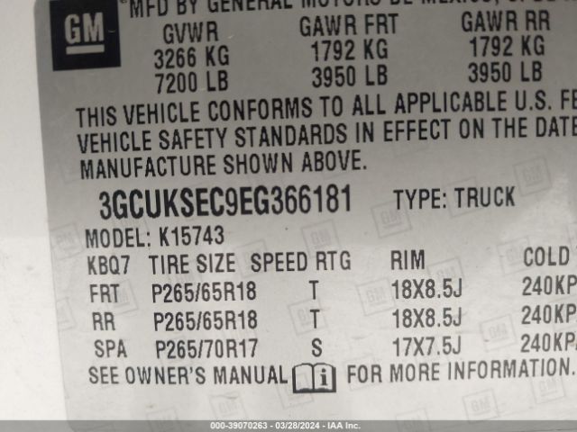 Photo 8 VIN: 3GCUKSEC9EG366181 - CHEVROLET SILVERADO 1500 