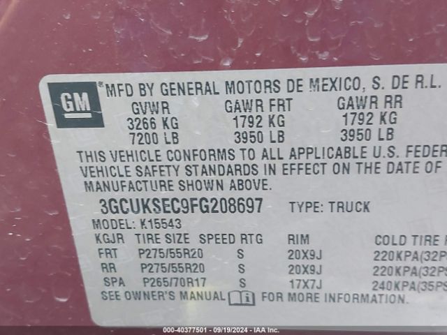 Photo 8 VIN: 3GCUKSEC9FG208697 - CHEVROLET SILVERADO 