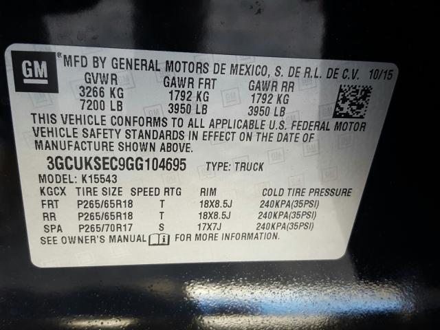 Photo 9 VIN: 3GCUKSEC9GG104695 - CHEVROLET SILVERADO 