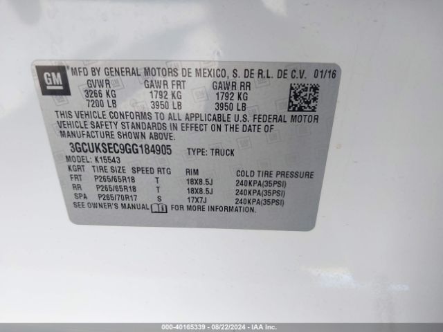 Photo 8 VIN: 3GCUKSEC9GG184905 - CHEVROLET SILVERADO 