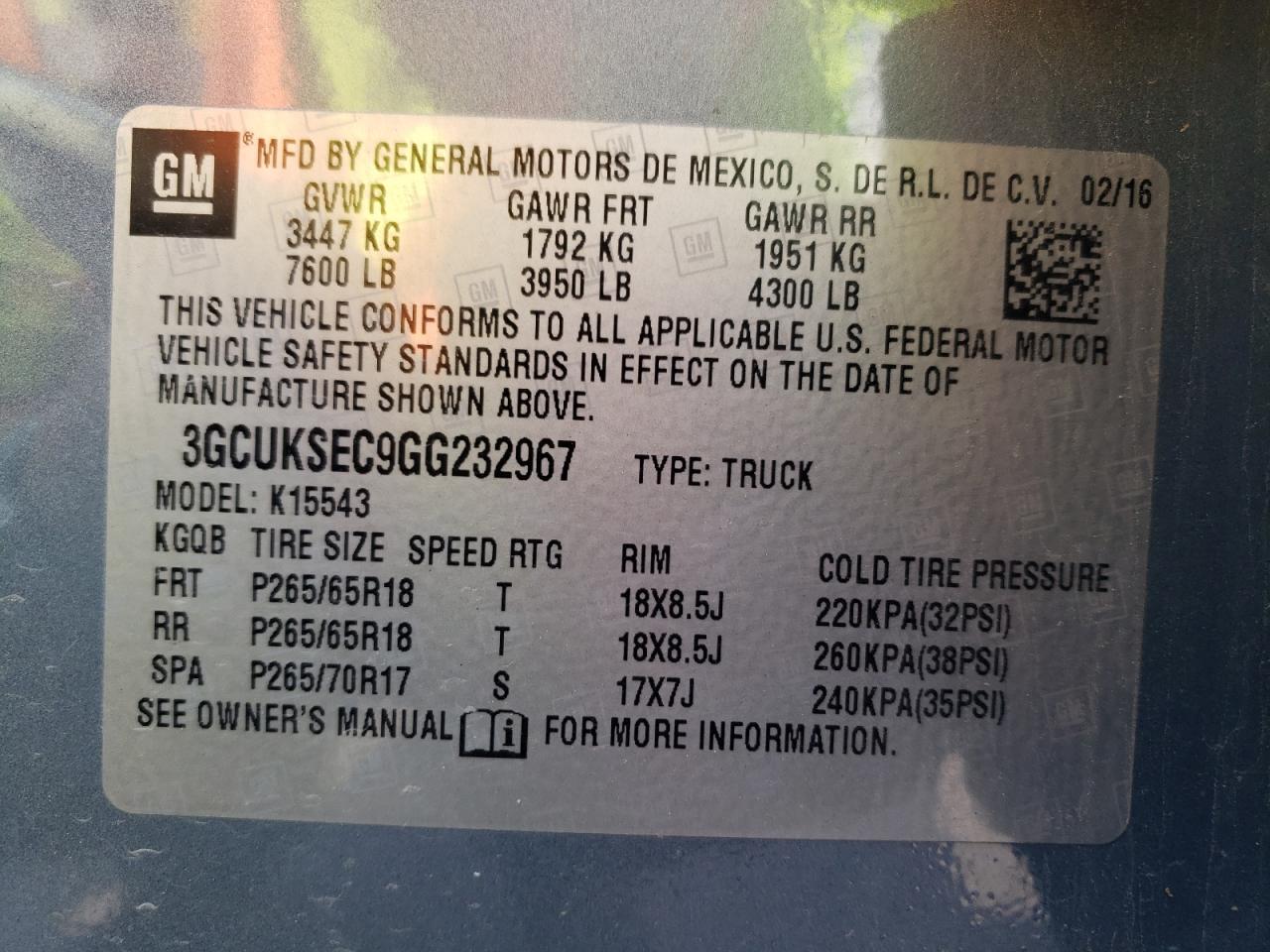 Photo 12 VIN: 3GCUKSEC9GG232967 - CHEVROLET SILVERADO 