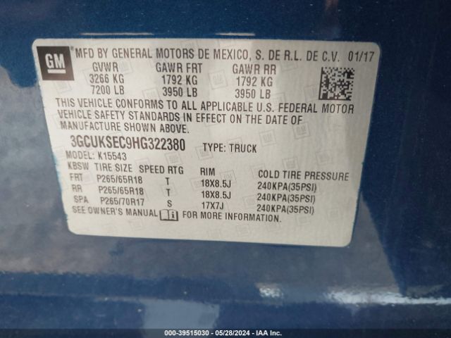 Photo 8 VIN: 3GCUKSEC9HG322380 - CHEVROLET SILVERADO 