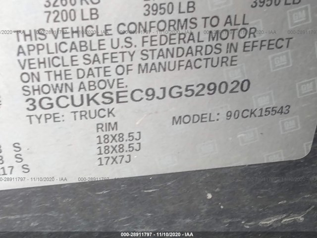 Photo 8 VIN: 3GCUKSEC9JG529020 - CHEVROLET SILVERADO 1500 