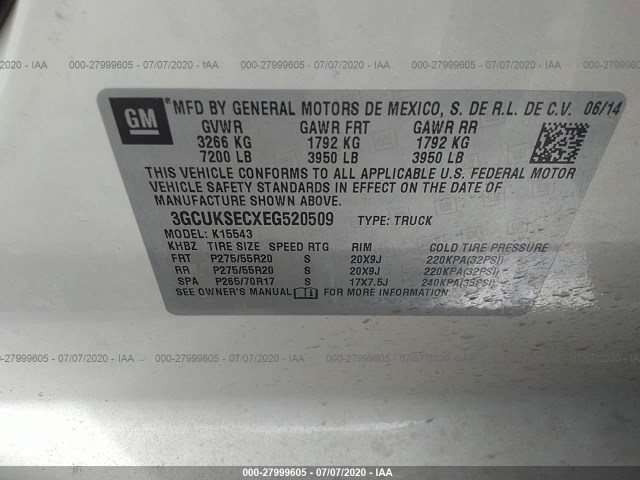 Photo 8 VIN: 3GCUKSECXEG520509 - CHEVROLET SILVERADO 1500 