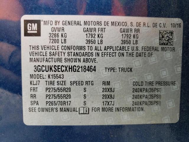 Photo 11 VIN: 3GCUKSECXHG218464 - CHEVROLET SILVERADO 