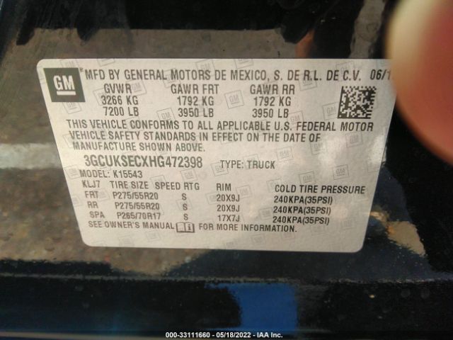 Photo 8 VIN: 3GCUKSECXHG472398 - CHEVROLET SILVERADO 1500 