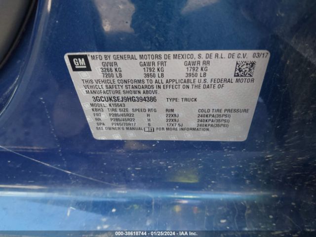 Photo 8 VIN: 3GCUKSEJ9HG394386 - CHEVROLET SILVERADO 1500 