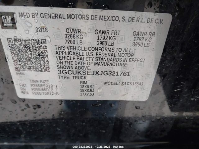 Photo 8 VIN: 3GCUKSEJXJG321761 - CHEVROLET SILVERADO 1500 